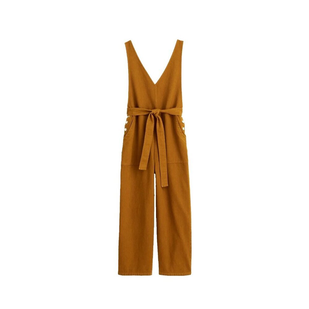 NWT Alex Mill Ollie Overall in Golden Khaki Recycled Denim Belted Jumpsuit L